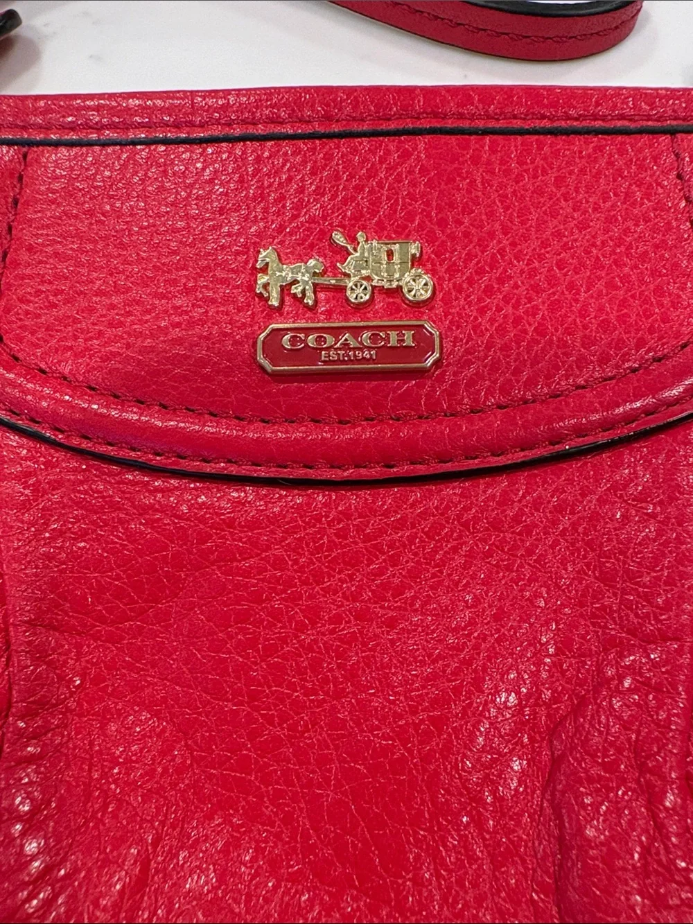 Coach Red Pebbled Leather Wristlet with Gold Hardware